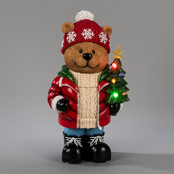 Staande teddybeer met kerstboom  op batterijen| 38 cm | Multicolor | 7 lampjes | Konstsmide LKO00832 - 1