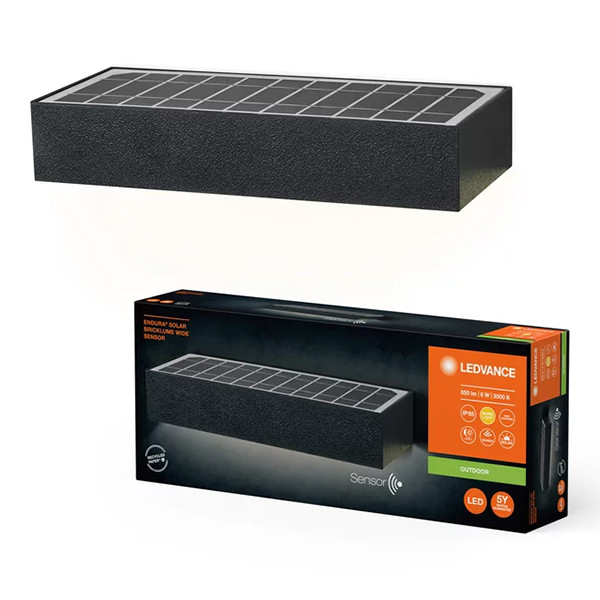 Ledvance Solar Wandlamp met beweging & schemersensor | Rechthoek | 3000K | IP65 | Donkergrijs | 6W LOS00729 - 1