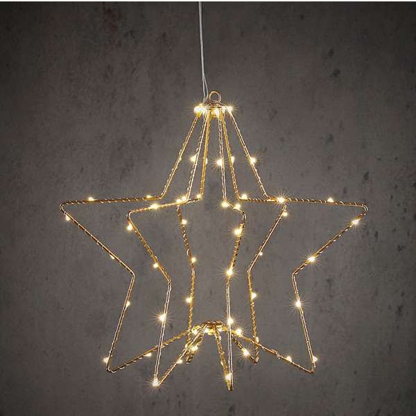 Kerstster hangend op batterijen | 30 cm | Warm wit | Goud | 60 lampjes | Luca Lighting LBB00138 - 1