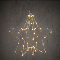 Kerstster hangend op batterijen | 30 cm | Warm wit | Goud | 60 lampjes | Luca Lighting LBB00138