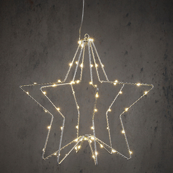 Kerstster hangend op batterijen | 30 cm | Warm wit | Zilver | 60 lampjes | Luca Lighting LBB00139 - 1