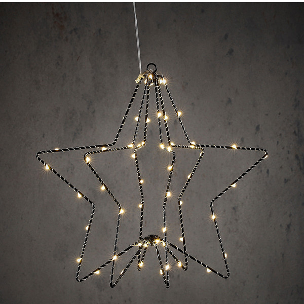 Kerstster hangend op batterijen | 30 cm | Warm wit | Zwart | 60 lampjes | Luca Lighting LBB00140 - 1