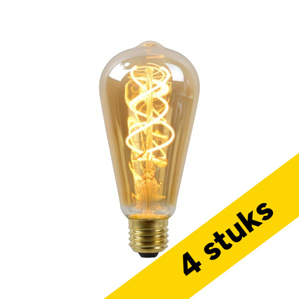 Aanbieding: 4x Lucide LED lamp E27 | Edison ST64 | Filament | Goud | 2200K | Dimbaar | 4.9W (40W) LLU20379 - 1