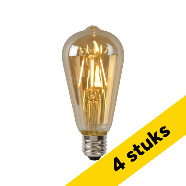 Aanbieding: 4x Lucide LED lamp E27 | Edison ST64 | Filament | Goud | 2700K | Dimbaar | 5W (60W) LLU20383 - 1