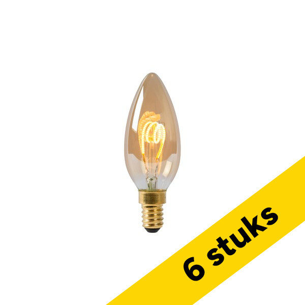 Aanbieding: 6x Lucide LED lamp E14 | Kaars C35 | Filament | Goud | 2200K | Dimbaar | 3W (25W) LLU20062 - 1