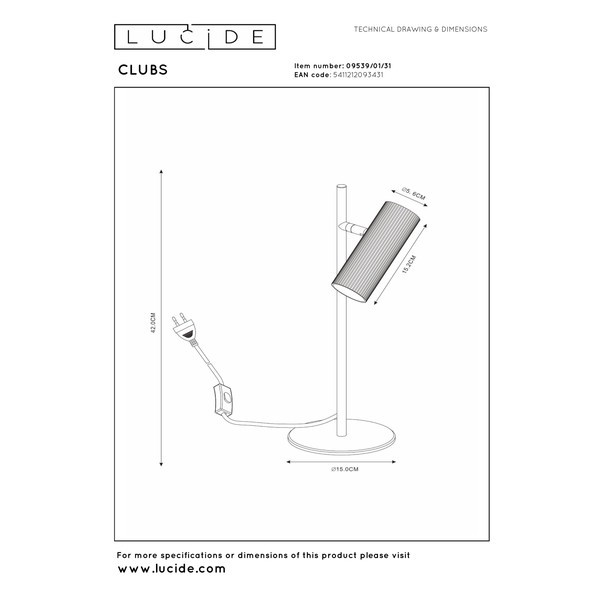 Lucide Bureaulamp GU10 | Clubs |  Wit LLU20072 - 6