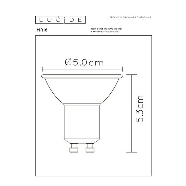 Lucide GU10 LED spot | 3000K | Dimbaar | 5W (35W) LLU20290 - 2