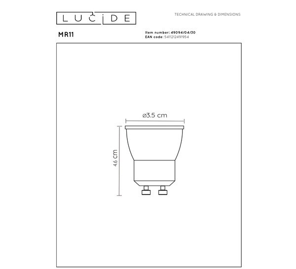 Lucide GU10 LED spot | MR11 | 2700K | Dimbaar | 3.8W (35W) LLU20271 - 3