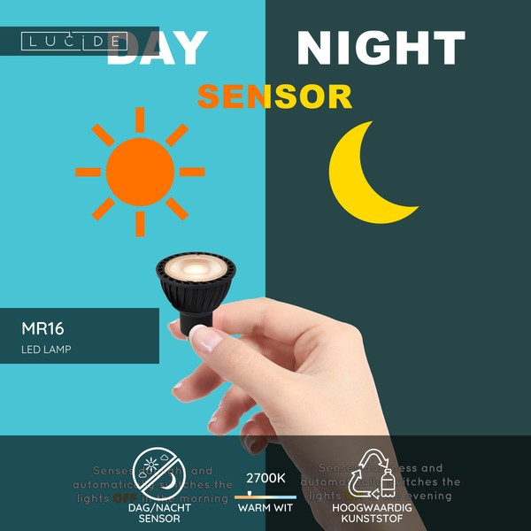 Lucide GU10 LED spot met sensor | Dag/Nacht sensor | 2700K | 5W (35W) LLU20274 - 2