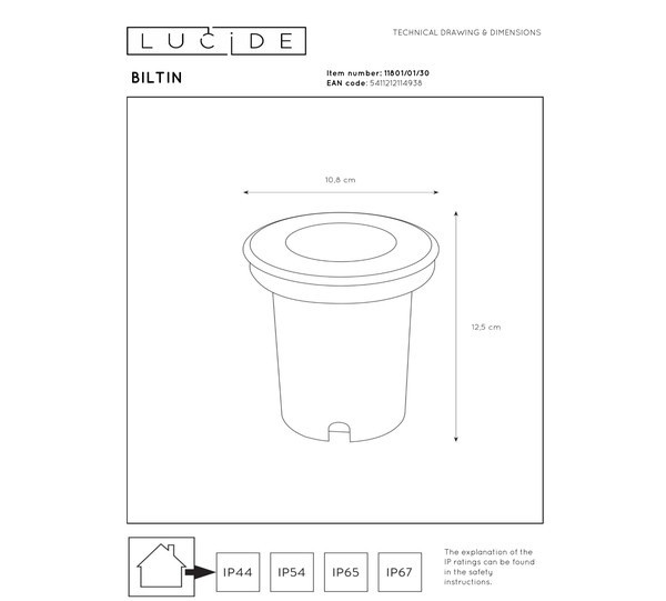 Lucide Grondspot GU10 | Rond | Biltin | IP67 | Zwart | Ø 10.8 cm LLU20041 - 5