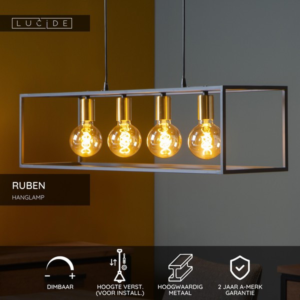 Lucide Handlamp 4x E27 | Ruben | 92 cm | Zwart LLU20351 - 2