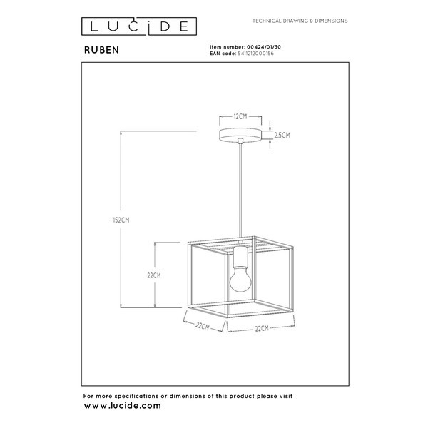 Lucide Handlamp E27 | Ruben | 22 x 22 cm | Zwart LLU20350 - 7