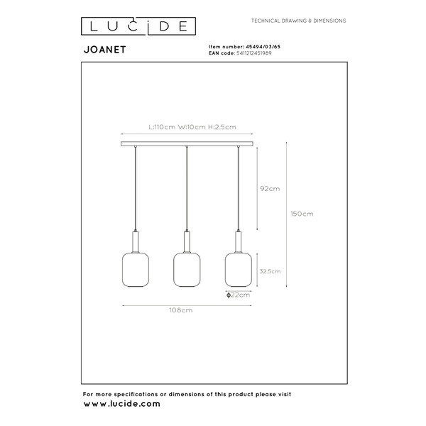 Lucide Hanglamp 3x E27 | Joanet | Zwart LLU20202 - 8