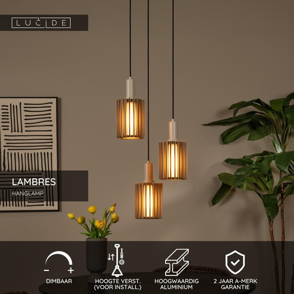 Lucide Hanglamp 3x E27 | Lambres | Taupe LLU20228 - 2