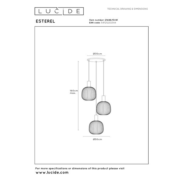 Lucide Hanglamp 3x GU10 | Esterel | Taupe LLU20117 - 8