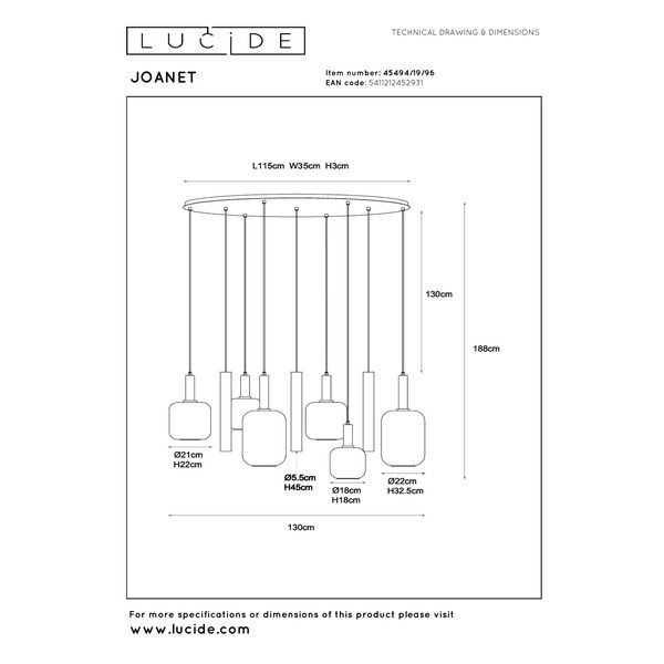 Lucide Hanglamp 4x E27 & 3x GU10 | Joanet | Zwart LLU20203 - 7