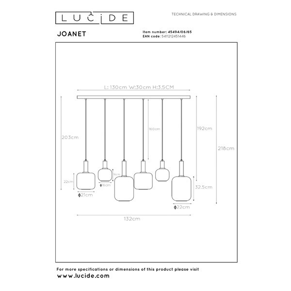 Lucide Hanglamp 6x E27 | Joanet | Rechthoek | Zwart LLU20201 - 6