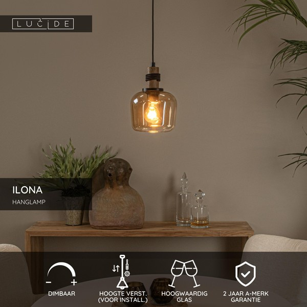 Lucide Hanglamp E27 | Ilona | Ø 18 cm | Amber | Zwart LLU20190 - 2