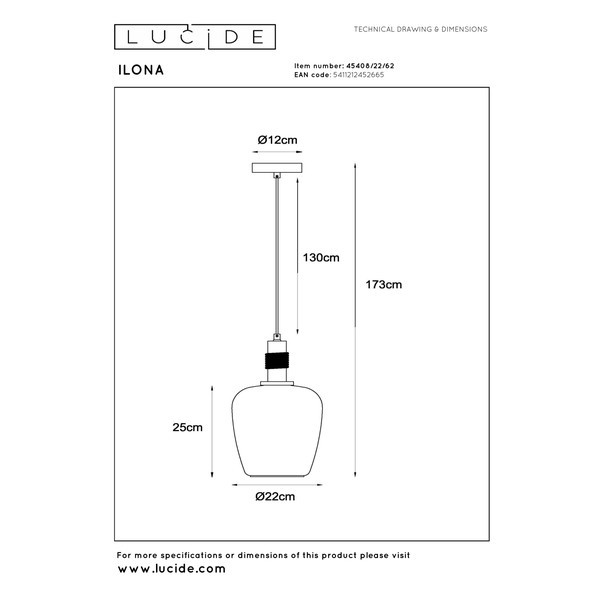 Lucide Hanglamp E27 | Ilona | Ø 22 cm | Amber | Zwart LLU20191 - 8