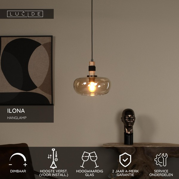 Lucide Hanglamp E27 | Ilona | Ø 30 cm | Amber | Zwart LLU20192 - 2