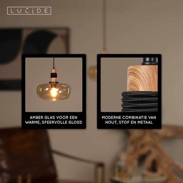 Lucide Hanglamp E27 | Ilona | Ø 30 cm | Amber | Zwart LLU20192 - 3