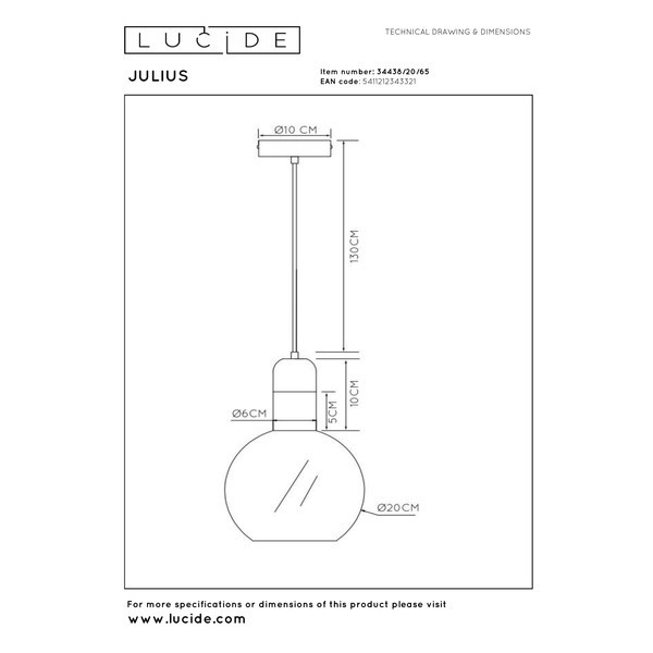 Lucide Hanglamp E27 | Julius | Ø 20 cm | Zwart LLU20213 - 8