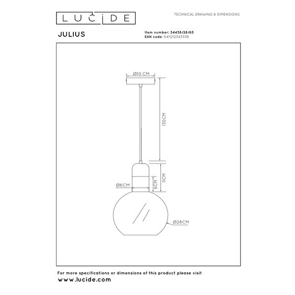 Lucide Hanglamp E27 | Julius | Ø 28 cm | Zwart LLU20214 - 7