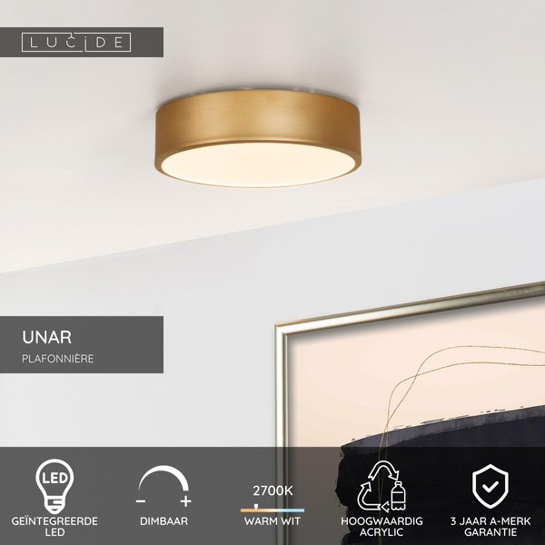 Lucide LED Plafondlamp | Ø 20 cm | Unar | 2700K | 3-staps dimbaar | Goud | 12W LLU20535 - 2