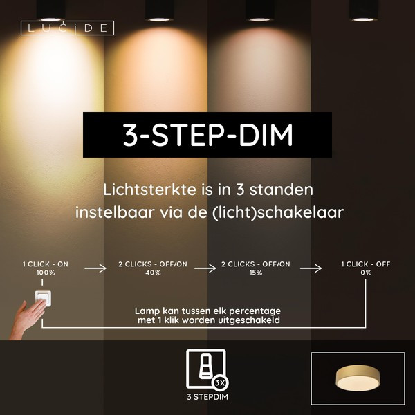 Lucide LED Plafondlamp | Ø 20 cm | Unar | 2700K | 3-staps dimbaar | Goud | 12W LLU20535 - 3