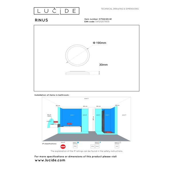 Lucide LED Plafondlamp | Ø 19 cm | Rinus | 2200-2700-3000K | IP44 | Zandkleur | 9.5W LLU20338 - 4