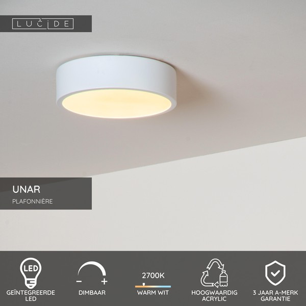 Lucide LED Plafondlamp |  Ø 20 cm | Unar | 2700K | 3-staps dimbaar | Wit | 12W LLU20536 - 2