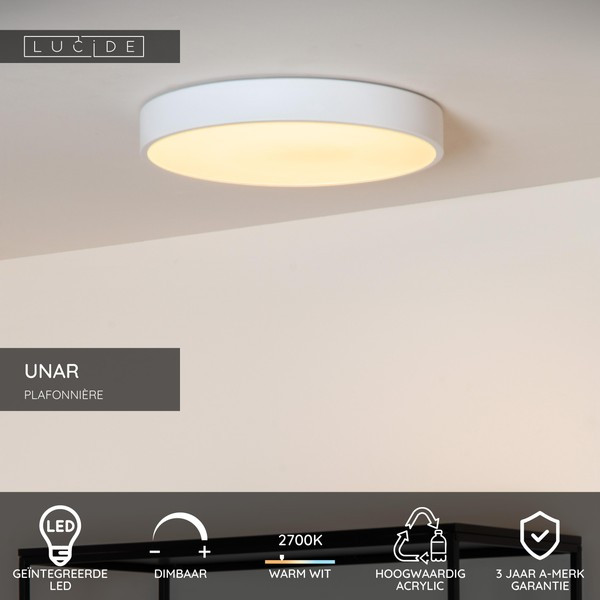 Lucide LED Plafondlamp | Ø 30 cm | Unar | 2700K | 3-staps dimbaar | Wit | 18W LLU20539 - 2
