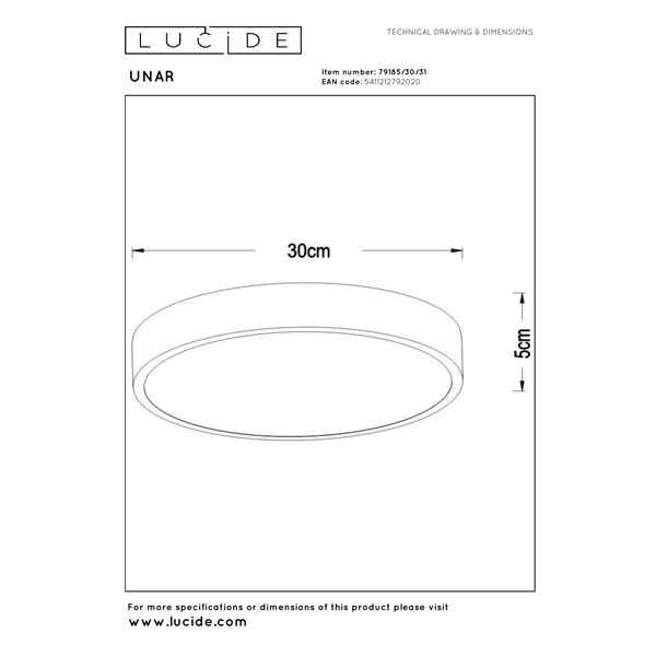 Lucide LED Plafondlamp | Ø 30 cm | Unar | 2700K | 3-staps dimbaar | Wit | 18W LLU20539 - 8