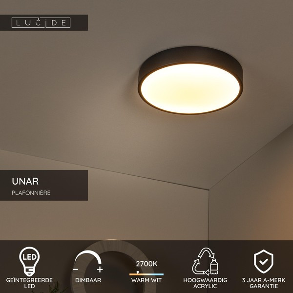 Lucide LED Plafondlamp | Ø 30 cm | Unar | 2700K | 3-staps dimbaar | Zwart | 18W LLU20540 - 2