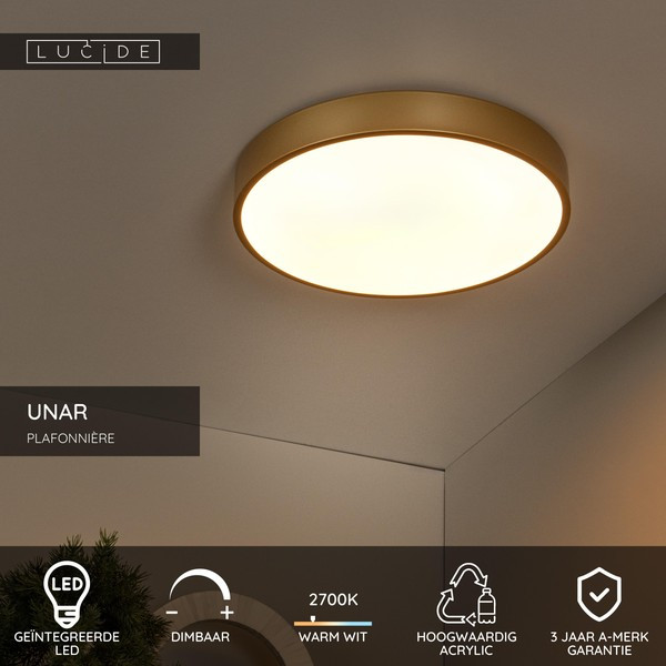 Lucide LED Plafondlamp | Ø 39.5 cm | Unar | | 2700K | 3-staps dimbaar | Goud | 24W LLU20541 - 2