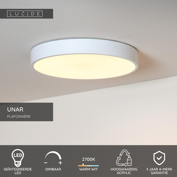 Lucide LED Plafondlamp | Ø 39.5 cm | Unar | | 2700K | 3-staps dimbaar | Wit  | 24W LLU20542 - 2