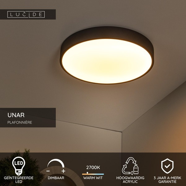 Lucide LED Plafondlamp | Ø 39.5 cm | Unar | | 2700K | 3-staps dimbaar | Zwart | 24W LLU20543 - 2