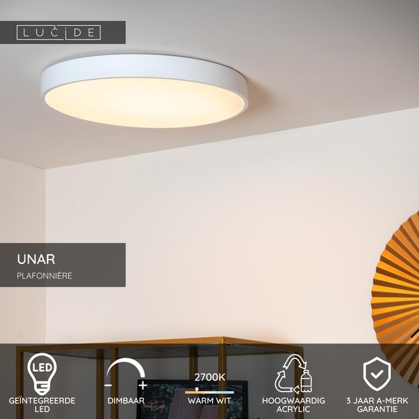 Lucide LED Plafondlamp | Ø 49.5 cm | Unar | | 2700K | 3-staps dimbaar | Wit | 36W LLU20545 - 2