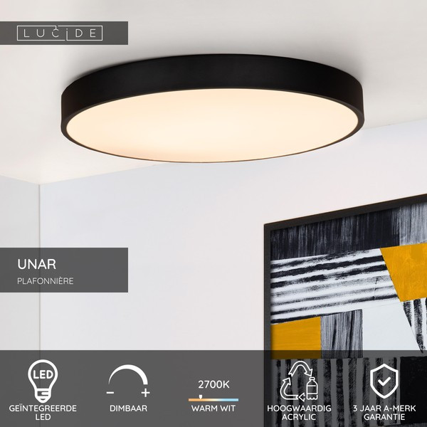 Lucide LED Plafondlamp | Ø 49.5 cm | Unar | | 2700K | 3-staps dimbaar | Zwart | 36W LLU20546 - 2