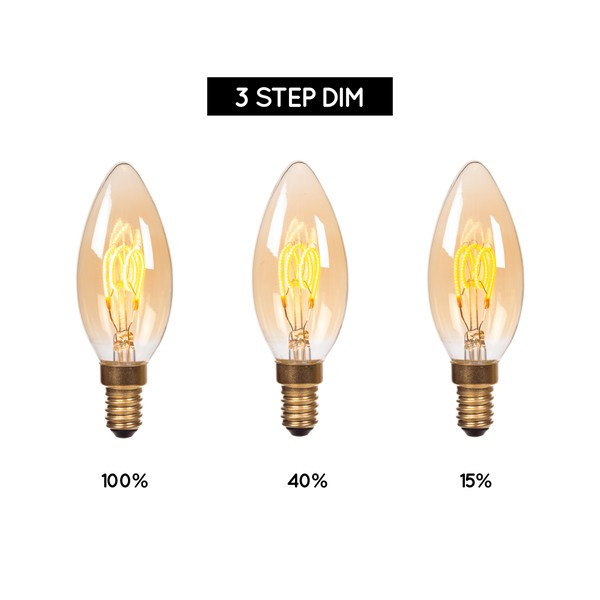 Lucide LED lamp E14 | Kaars C35 | Filament | Goud | 2200K | 3-staps dimbaar | 3W (20W) LLU20059 - 4