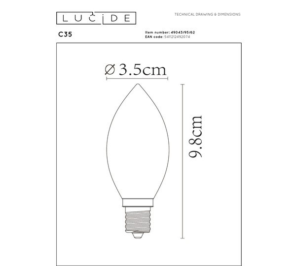 Lucide LED lamp E14 | Kaars C35 | Filament | Goud | 2200K | 3-staps dimbaar | 3W (20W) LLU20059 - 5