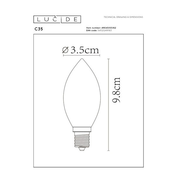 Lucide LED lamp E14 | Kaars C35 | Filament | Goud | 2200K | Dimbaar | 3W (25W) LLU20061 - 4