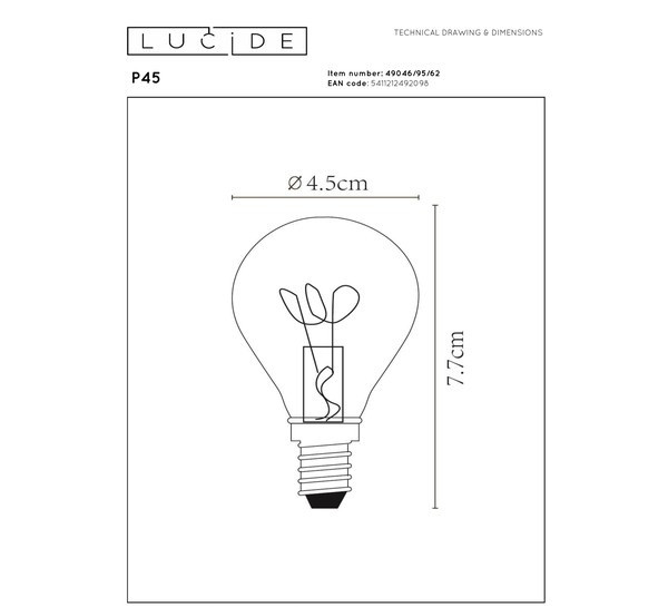 Lucide LED lamp E14 | Kogel P45 | Filament | Goud | 2200K | 3-staps dimbaar | 3W (20W) LLU20314 - 5