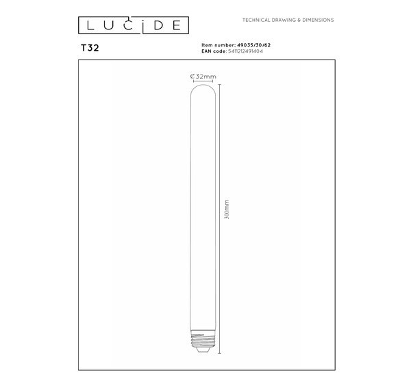 Lucide LED lamp E27 | Buis T32 | Filament | Goud | 2200K | Dimbaar | 4.9W (40W) LLU20400 - 3