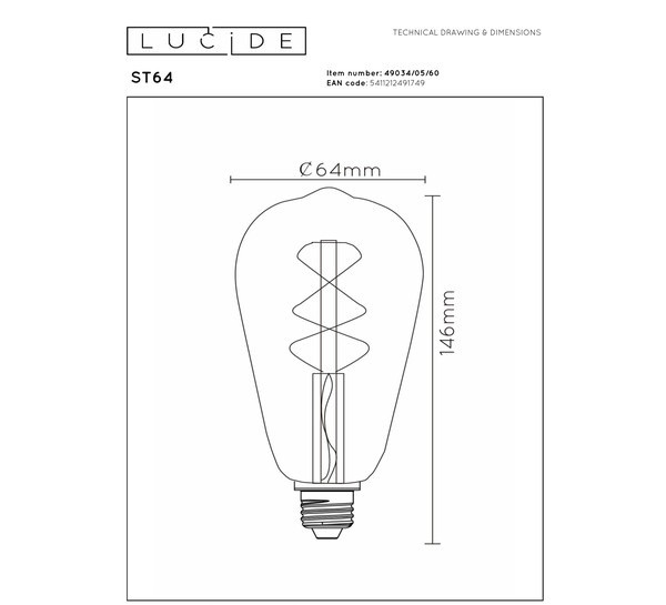Lucide LED lamp E27 | Edison ST64 | Filament | 2700K | Dimbaar | 4.9W (40W) LLU20380 - 4