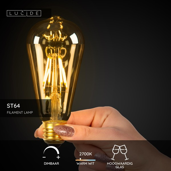 Lucide LED lamp E27 | Edison ST64 | Filament | Goud | 2700K | Dimbaar | 5W (60W) LLU20382 - 3