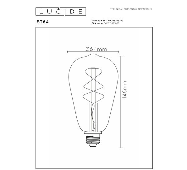 Lucide LED lamp E27 | Edison ST64 | Filament | Goud | 2700K | Dimbaar | 5W (60W) LLU20382 - 4
