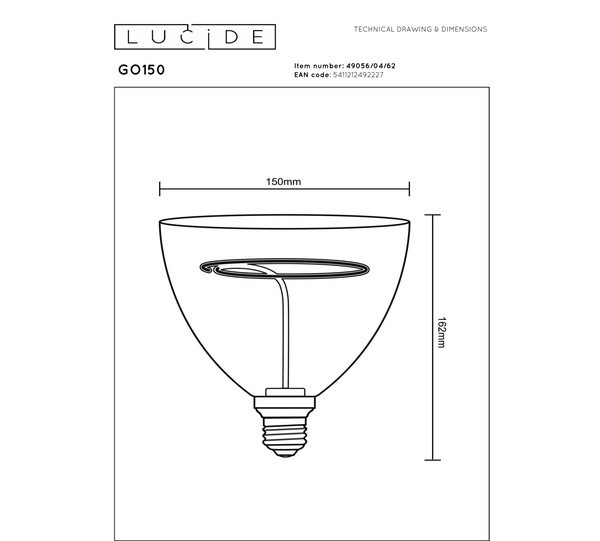 Lucide LED lamp E27 | GO150 | Filament | Goud | 2200K | Dimbaar | 4W (25W) LLU20170 - 3