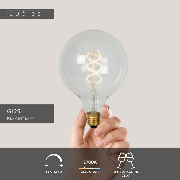 Lucide LED lamp E27 | Globe G125 | Filament | 2700K | Dimbaar | 4.9W (40W) LLU20129 - 3