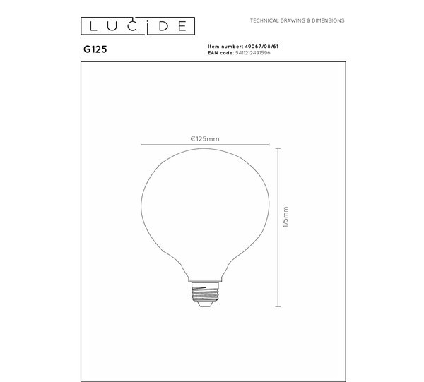Lucide LED lamp E27 | Globe G125 | Mat | 2700K | 3-staps dimbaar | 8W (75W) LLU20123 - 5